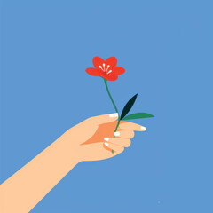 Hand holding red flower