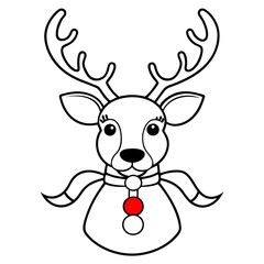 A reindeer with antlers adorned with bells or ribbons, and a red nose vector