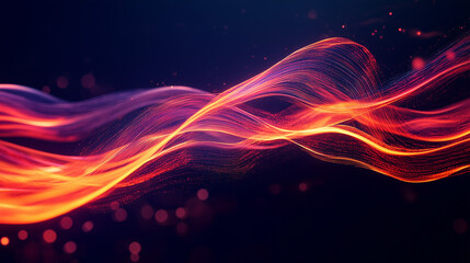 Vibrant orange and pink flowing light strands, abstract energy wave concept