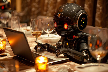 Humanoid Robot Attending Virtual Wine Tasting Dinner Event Online Using Laptop