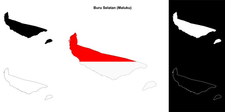 Buru Selatan blank outline map set