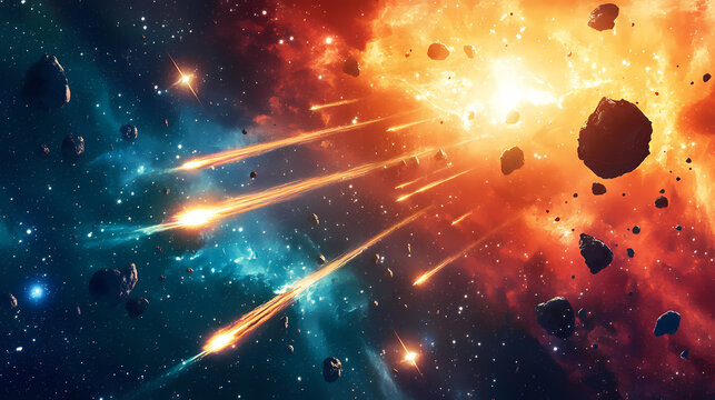 A space battle with a lot of shooting stars. Space Battle. Illustration