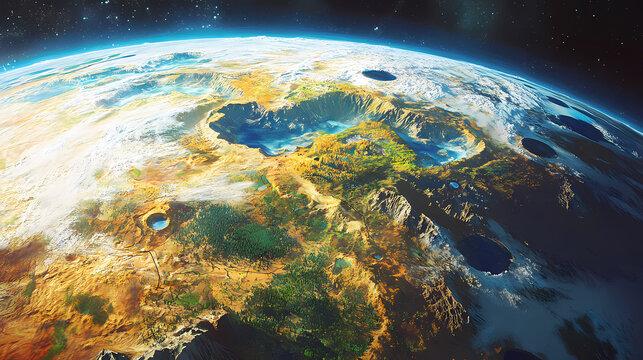 A terraformed planet now features a patchwork of biomes from earth, each zone a living museum of ecological history and conservation. Terraforming. Illustration