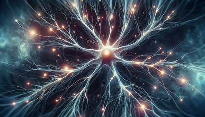 Fototapeta premium An intricate web of glowing synapses in the vastness of space.