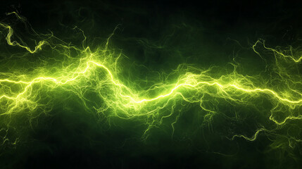 Naklejka premium Vibrant green energy wave with lightning effect, electric power flow