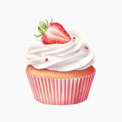 Delicious strawberry cupcake with frosting