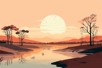 Serene sunset river landscape