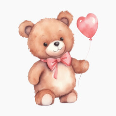 Cute teddy bear holding balloon
