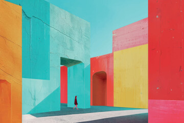 Colorful geometric urban architecture scene