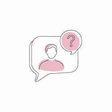 recommend clip art: Line art customer support agent in speech bubble with question mark, minimalist style, pastel colors
                    