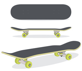 skateboarding, skateboard in 3 different views isolated on a white background © yojo