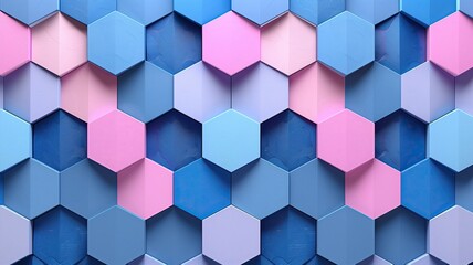Hexagonal Wall Pattern in Soft Blue and Pink Tones for Creative Design Backgrounds and Wall Art