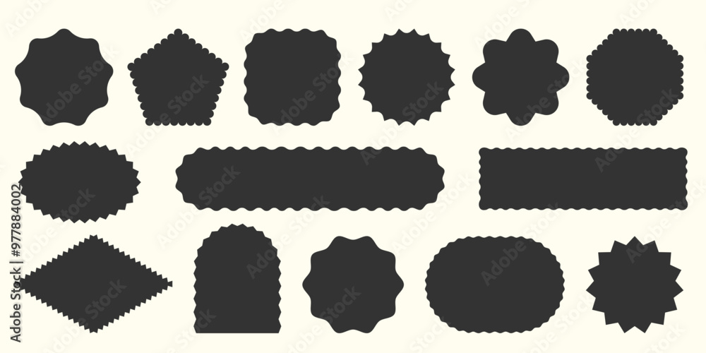Aufkleber black silhouette label shapes collection. empty wavy scallop edge geometric shape set. abstract star