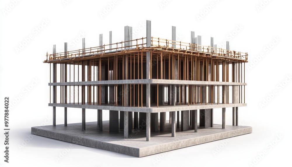 Poster 3d render of a construction concept on a white background for architectural visualization