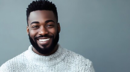 Portrait of a Smiling Black Man in a White Sweater