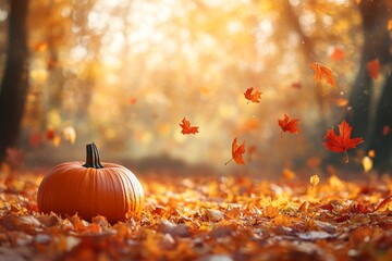 Charming autumn scene featuring pumpkins and colorful leaves, perfect for seasonal banner designs