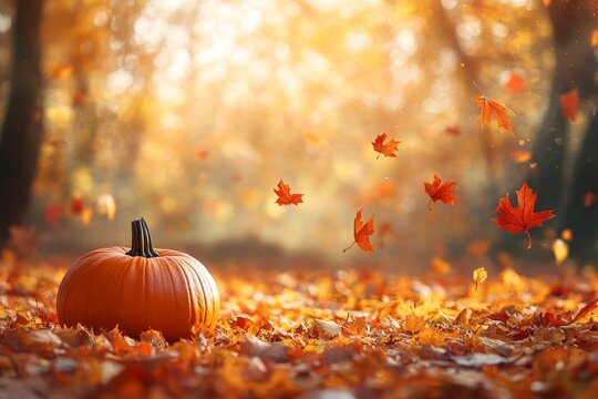 Charming autumn scene featuring pumpkins and colorful leaves, perfect for seasonal banner designs