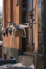 Drone Delivering Package to Online Store in Urban City Setting