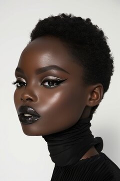 Portrait of a black woman wearing strong black make up