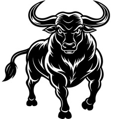 Bull charging with muscular form and large horn vector