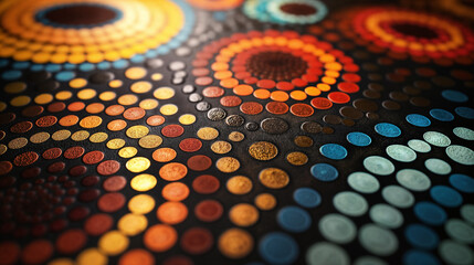 Colorful aboriginal dot art painted on cloth or fabric