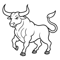 Bull charging with muscular form and large horn vector