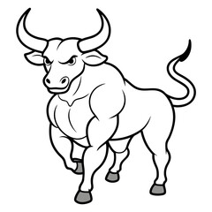 Bull charging with muscular form and large horn vector