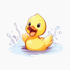 Happy cartoon duck splashing water