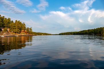 Water View of Tranquil Wolseley Bay of French River Provincial Park Early in the Morning