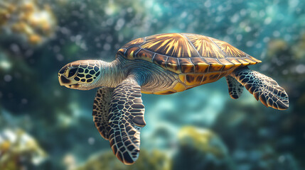 Friendly Sea Turtle Swimming Gracefully in the Ocean