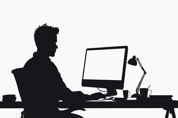 Silhouette man working at desk