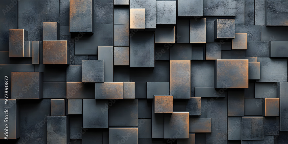 Poster abstract geometric background made of black bronze cubes cubes. minimalistic design. metal cubes at 