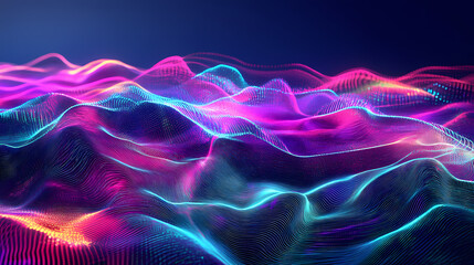 Obraz premium An abstract digital landscape created with vibrant waves of neon light. Digital Landscape. Illustration