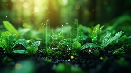 an Green business strategy concept with visual elements like charts, graphs, and eco-friendly symbols.