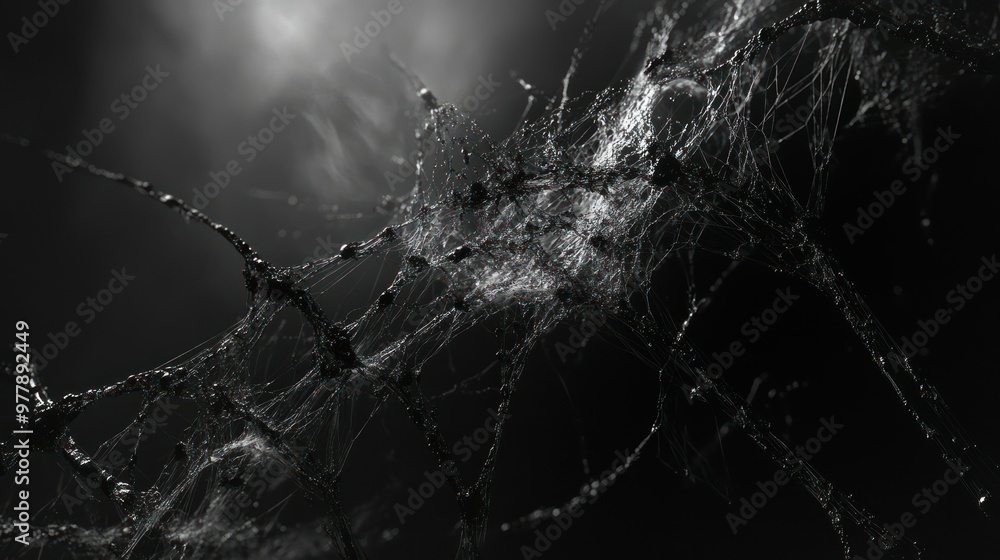 Poster abstract web-like structure with glowing threads