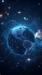  Earth surrounded by glowing connections, symbolizing global connectivity and data transfer between different satellite services across various countries