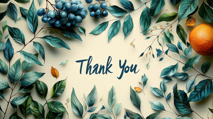  Botanical Thank You Message Surrounded by Green Leaves and Nature Elements