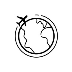 travel around the world, plane over the globe - vector icon