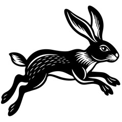 Hare mid-leap, with long ears and legs extended in a fast motion vector