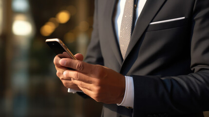 businessman Close-up hand using smartphone