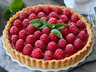 Raspberry tart with a buttery crust