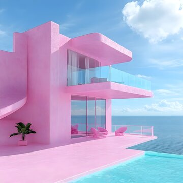 Awesome pink Yali house by the ocean