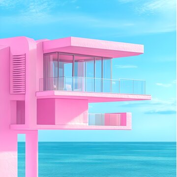 Awesome pink Yali house by the ocean