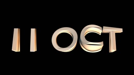 11 October animation for calendar concept isolated on black background