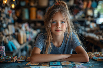 Fototapeta premium A teenager setting up an online store for handmade crafts, representing the DIY and entrepreneurial spirit of Gen Z. Concept of e-commerce and creativity.