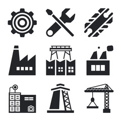 Fototapeta premium vector icons representing home fix and factory maintenance, gas and electricity maintenance
