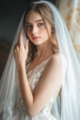 A beautiful young bride wearing her wedding dress