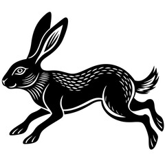 Hare mid-leap, with long ears and legs extended in a fast motion vector