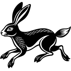 Hare mid-leap, with long ears and legs extended in a fast motion vector