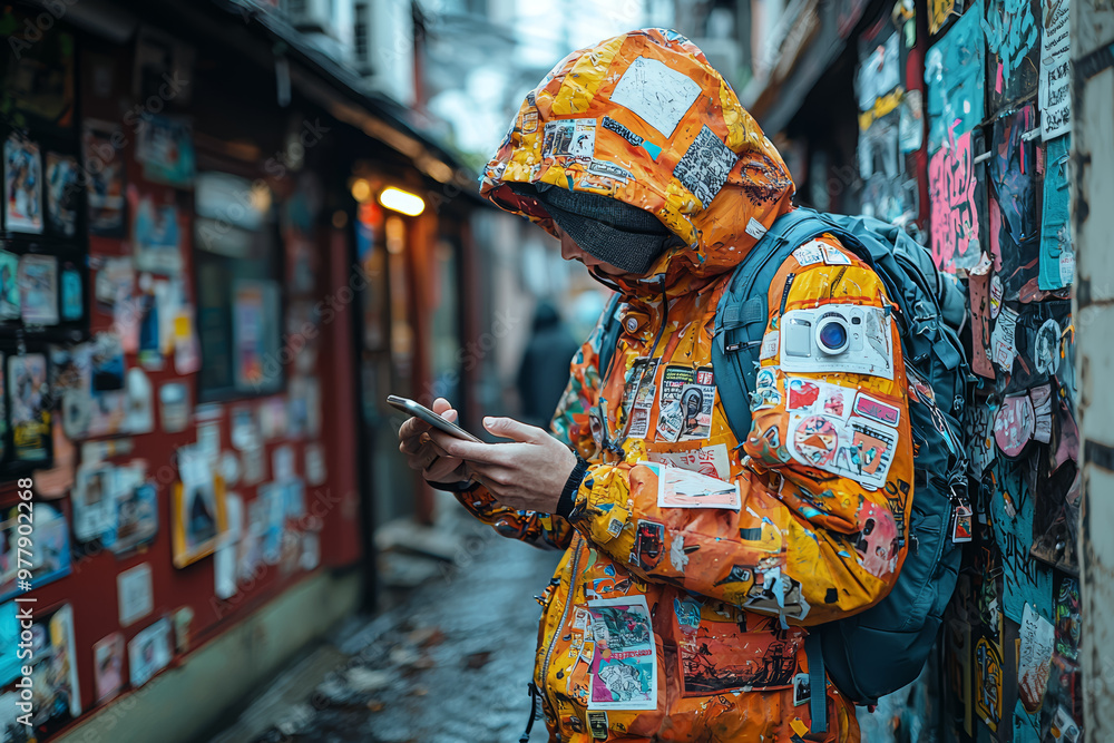 Aufkleber a gen z individual customizing their smartphone with stickers and accessories, showcasing personal e